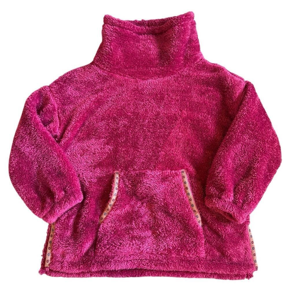 Sundance Sasha Oversized Fuzzy Sherpa Fleece Cowl Neck Pullover Magenta Small